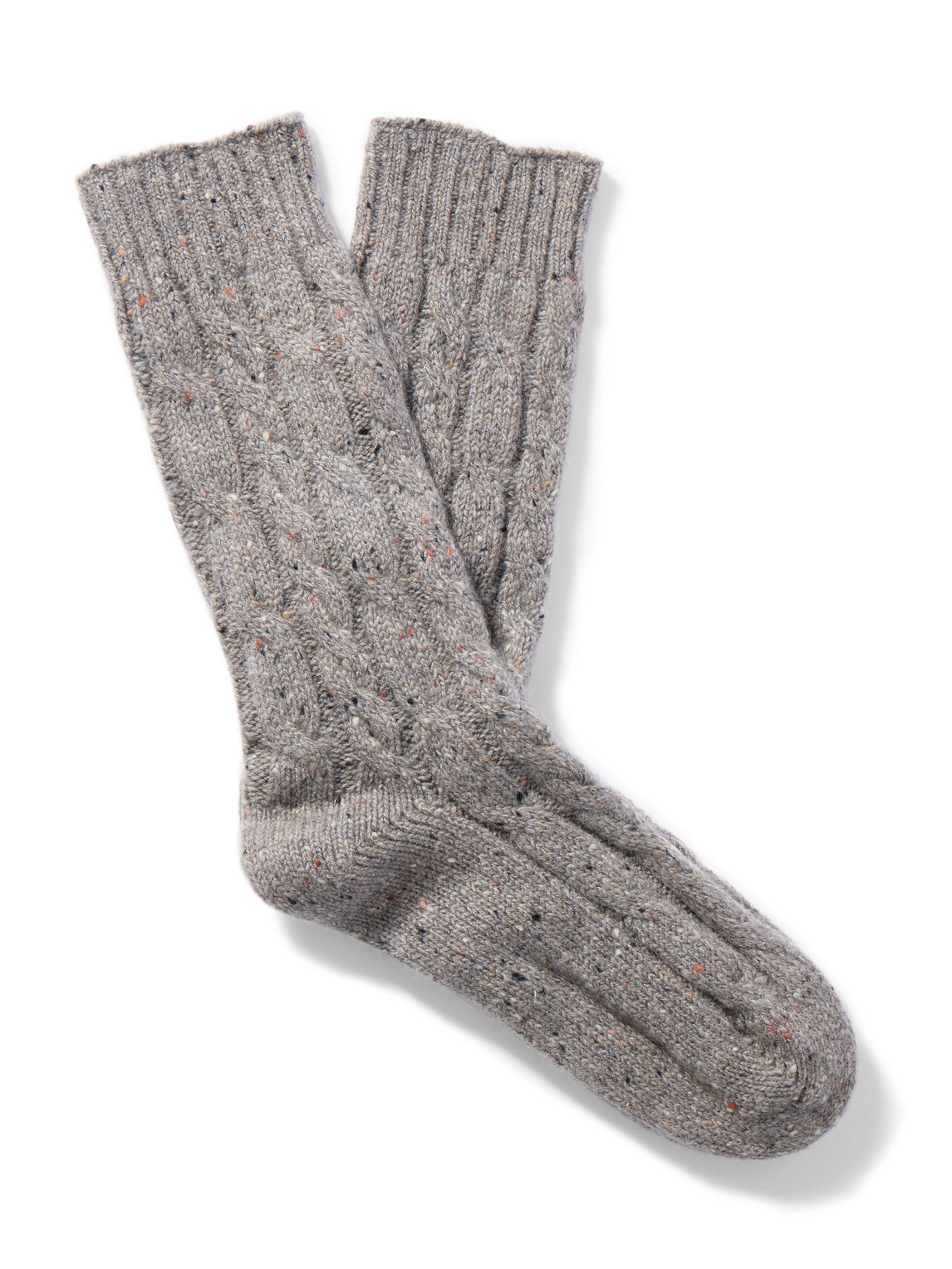Johnstons Of Elgin Cable-knit Donegal Cashmere-blend Socks In Brown