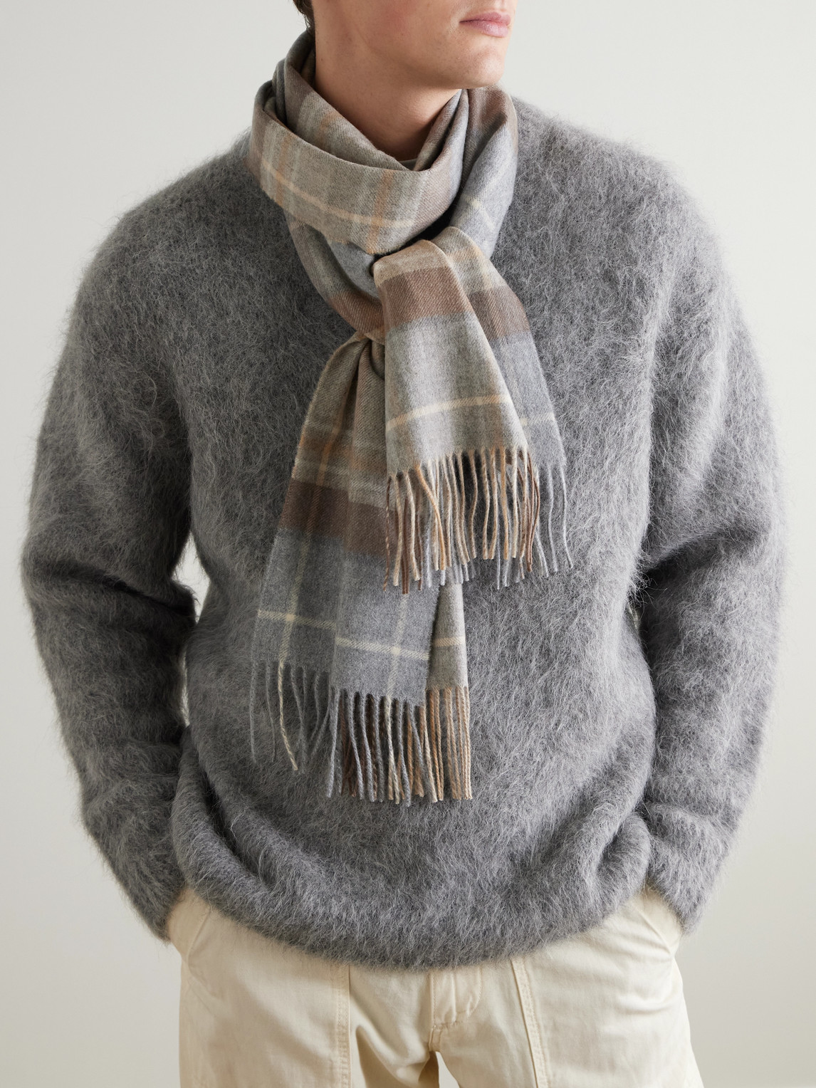 Johnstons Of Elgin Fringed Checked Cashmere Scarf In Multi