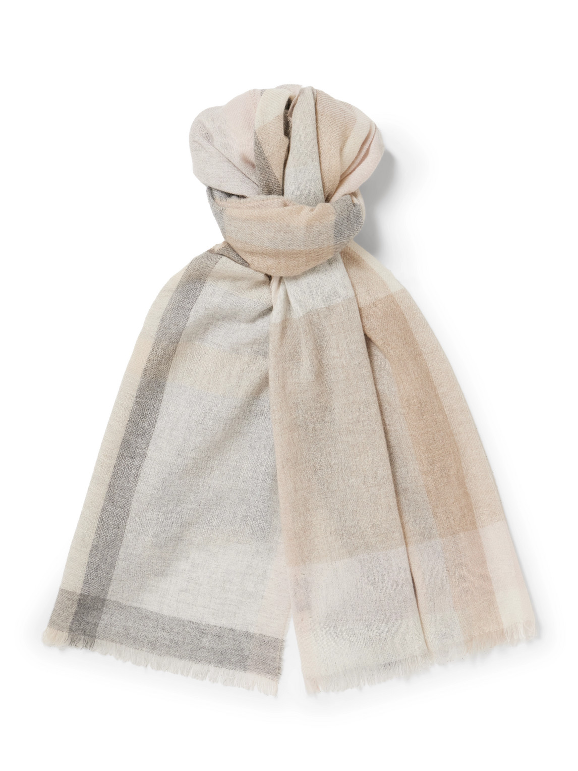 Johnstons Of Elgin Frayed Checked Cashmere Scarf In Neutral