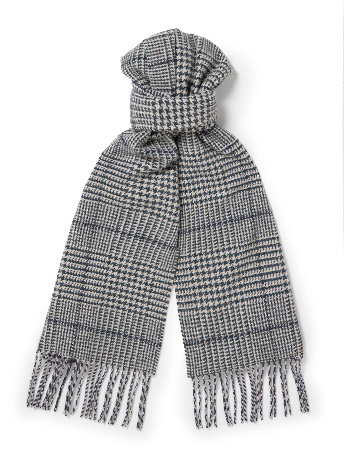 Johnstons Of Elgin Fringed Houndstooth Wool Scarf In Gray