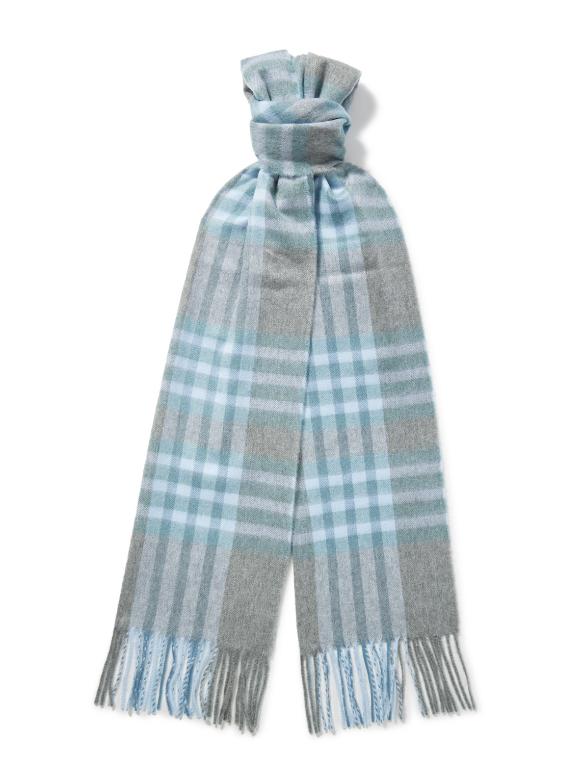 Johnstons Of Elgin Fringed Checked Cashmere Scarf In Blue