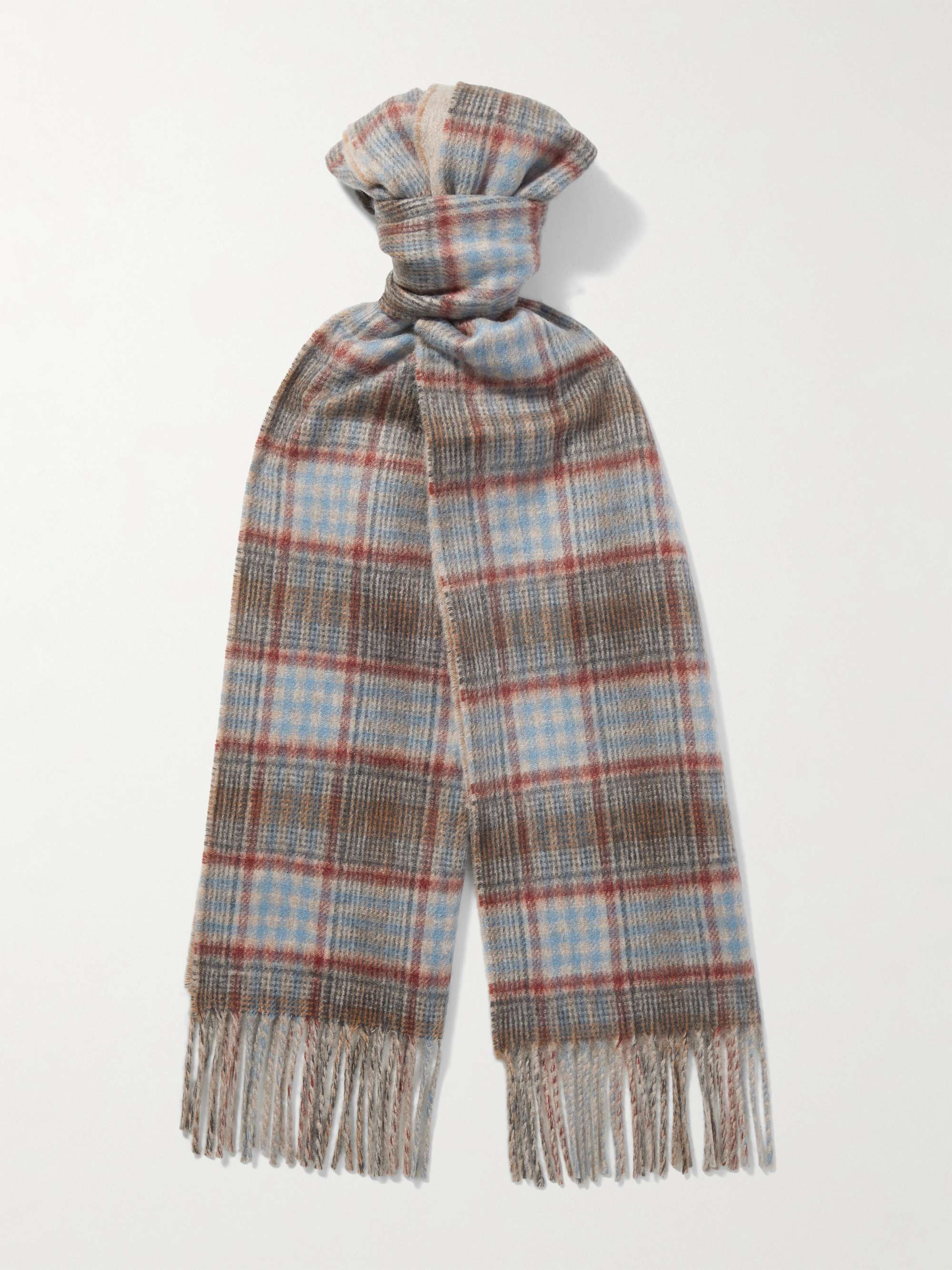 JOHNSTONS OF ELGIN Fringed Checked Cashmere Scarf for Men
