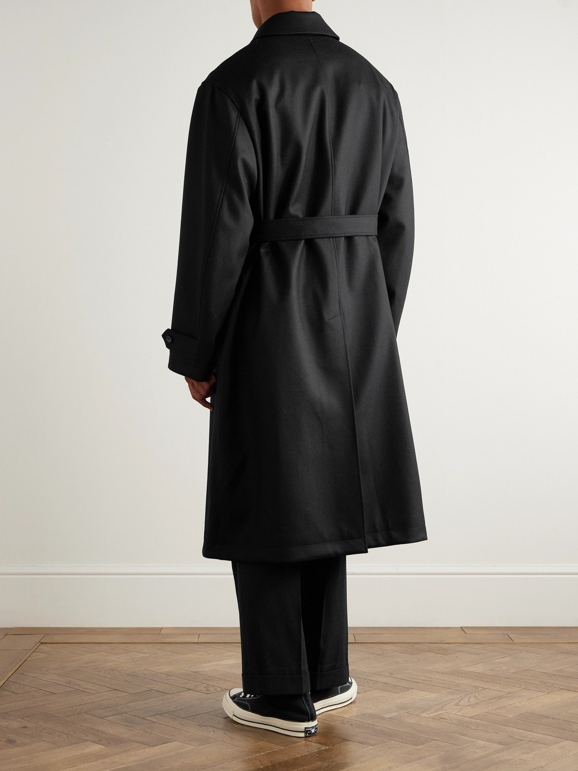 Ssstein Investigated Oversized Belted Super 120's Wool Coat In Black