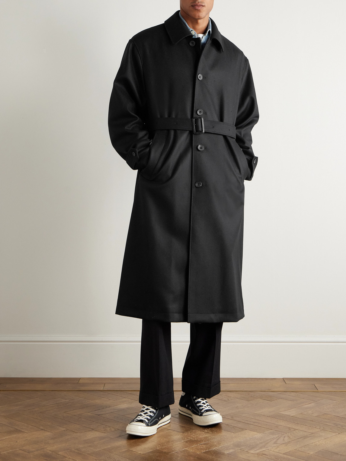 Ssstein Investigated Oversized Belted Super 120's Wool Coat In Black