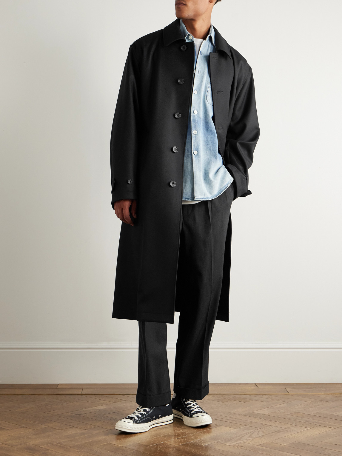 Ssstein Investigated Oversized Belted Super 120's Wool Coat In Black