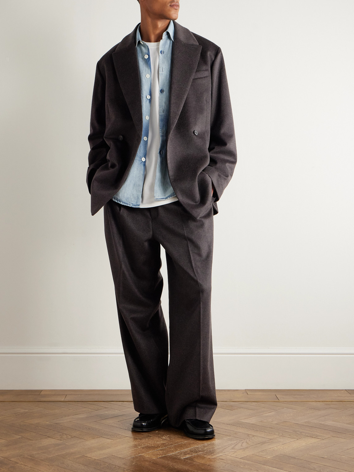 Ssstein Wide-leg Pleated Cashmere Trousers In Black