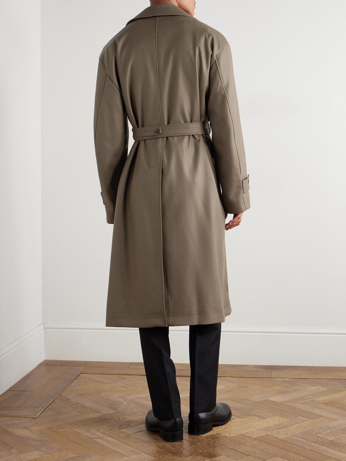 Ssstein Oversized Double-breasted Belted Wool-twill Coat In Neutral