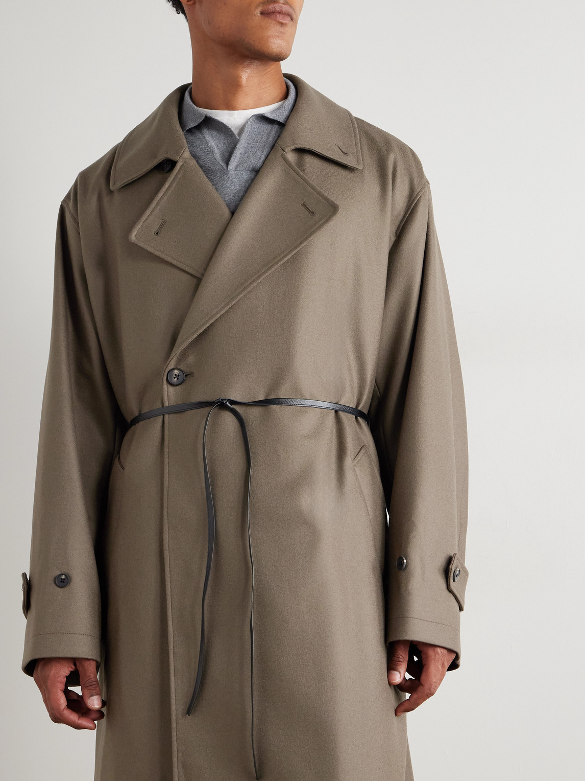 Ssstein Oversized Double-breasted Belted Wool-twill Coat In Neutral