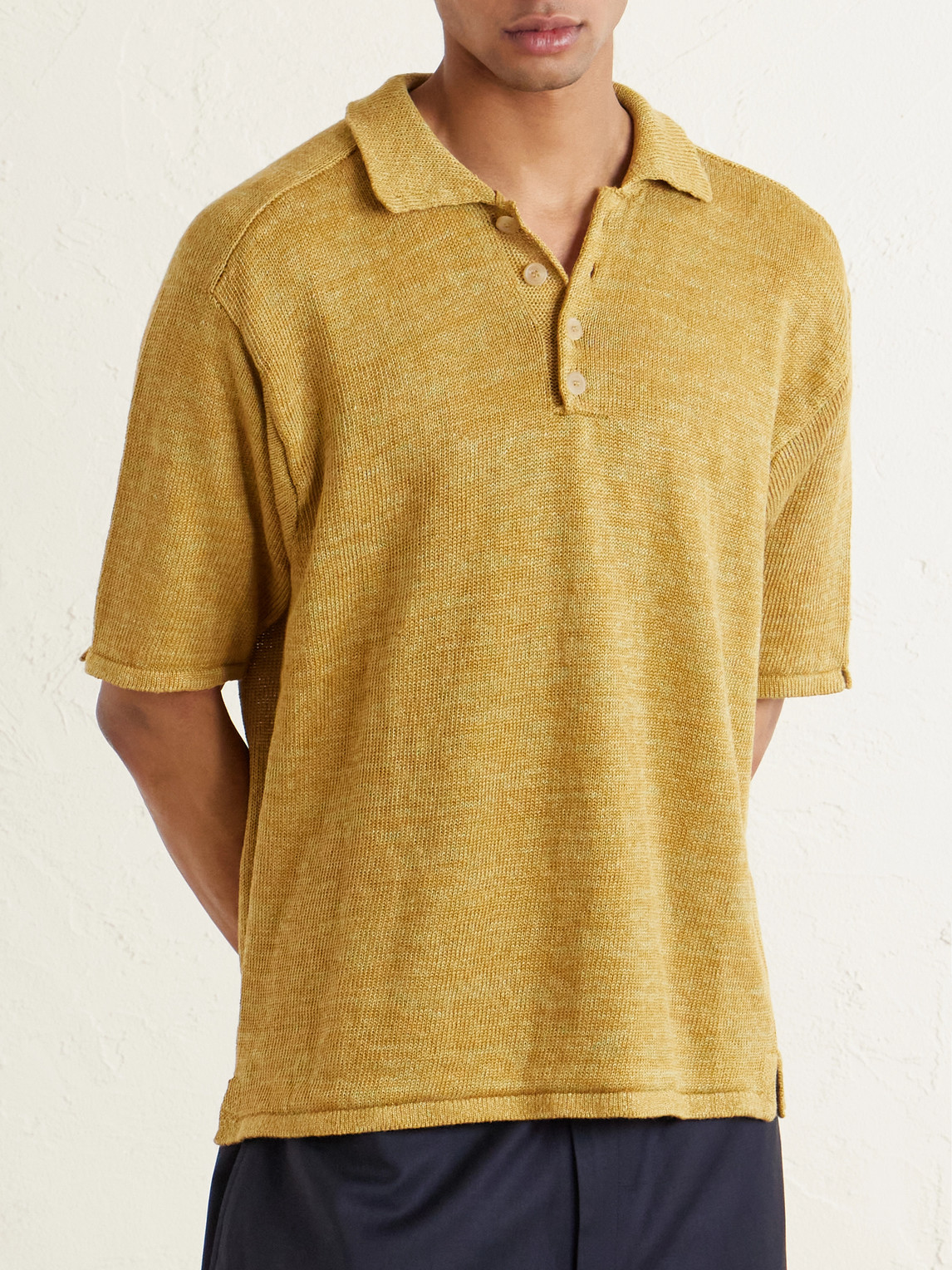  Inis Meáin - Knitted Linen Polo Shirt - Men - Yellow - M 