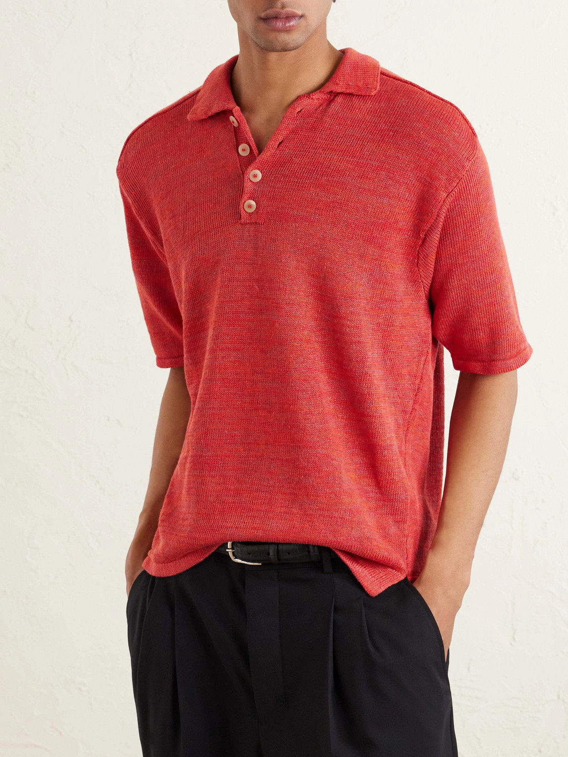  Inis Meáin - Knitted Linen Polo Shirt - Men - Red - Xl 