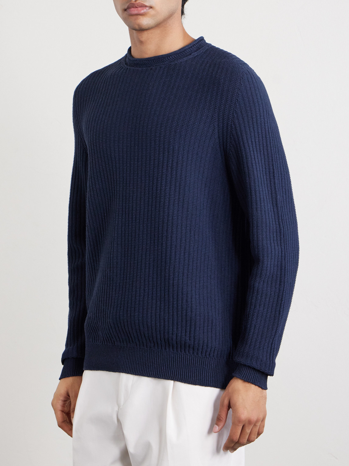  Inis Meáin - Moss Ribbed Linen And Cotton-blend Sweater - Men - Blue - M 