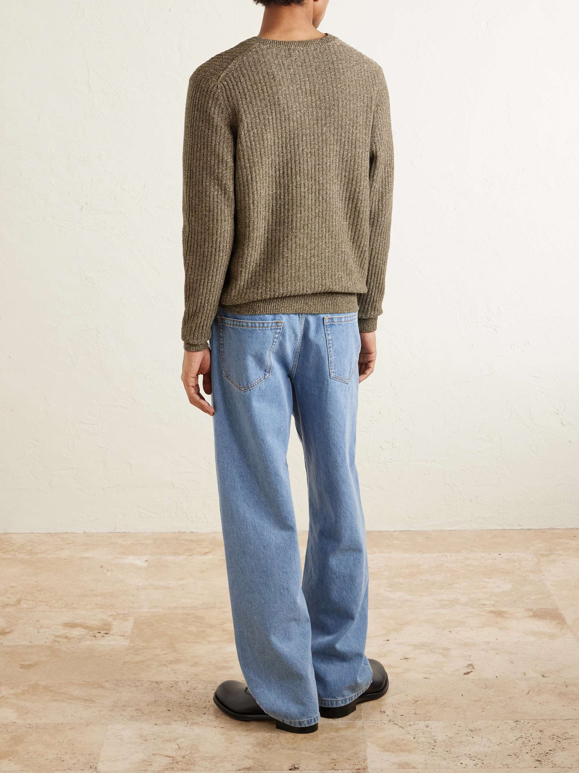 INIS MEÁIN Moss Ribbed Linen and Cotton-Blend Sweater for Men | MR