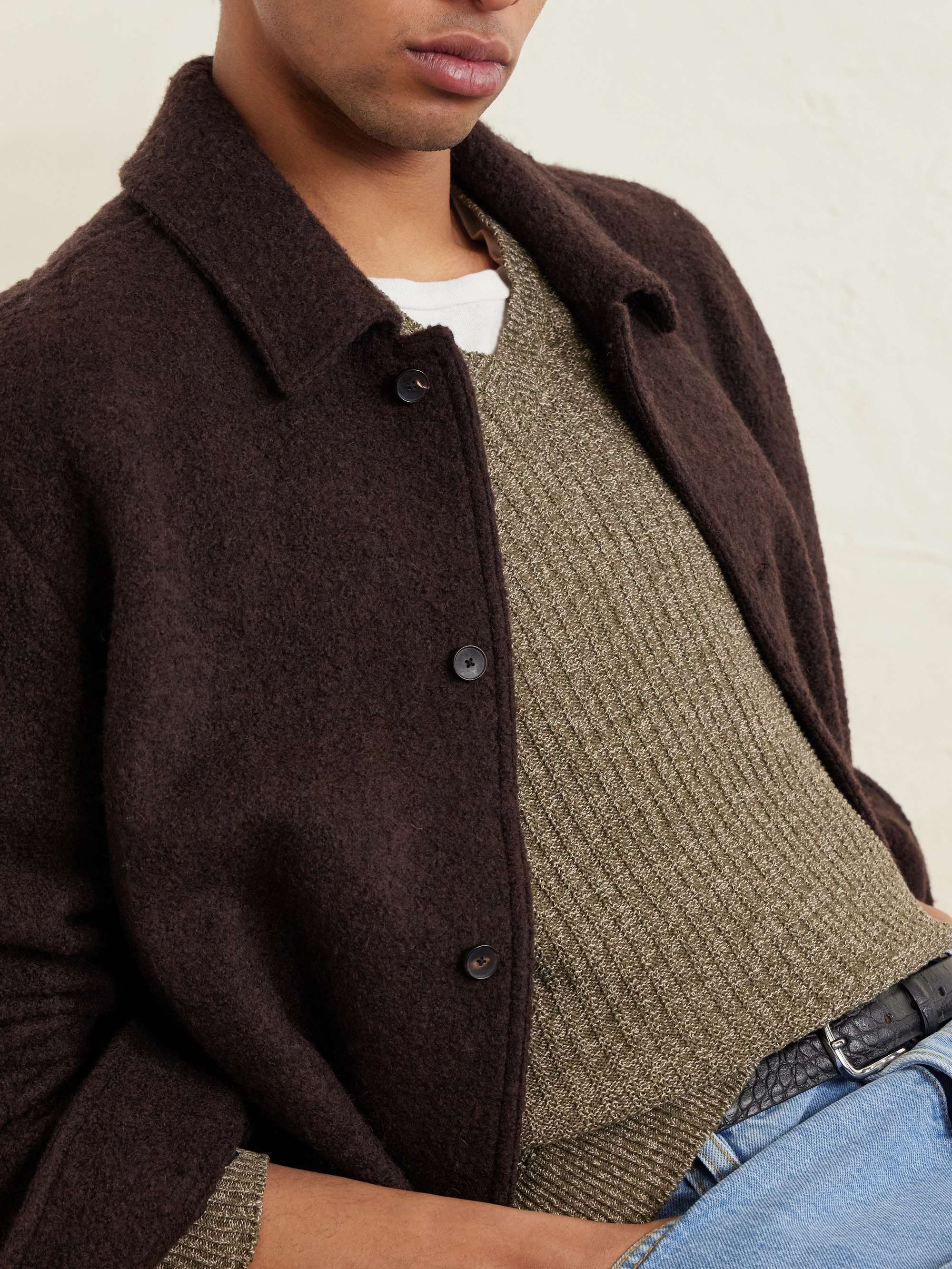 INIS MEÁIN Moss Ribbed Linen and Cotton-Blend Sweater for Men | MR