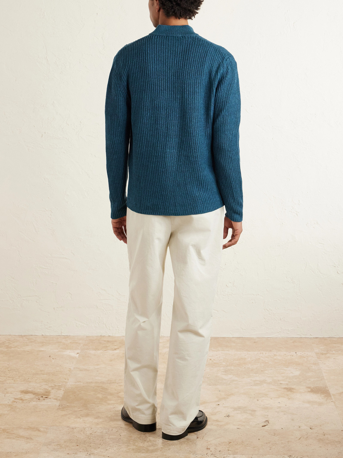  Inis Meáin - Lightkeeper Ribbed Linen Cardigan - Men - Blue - L 