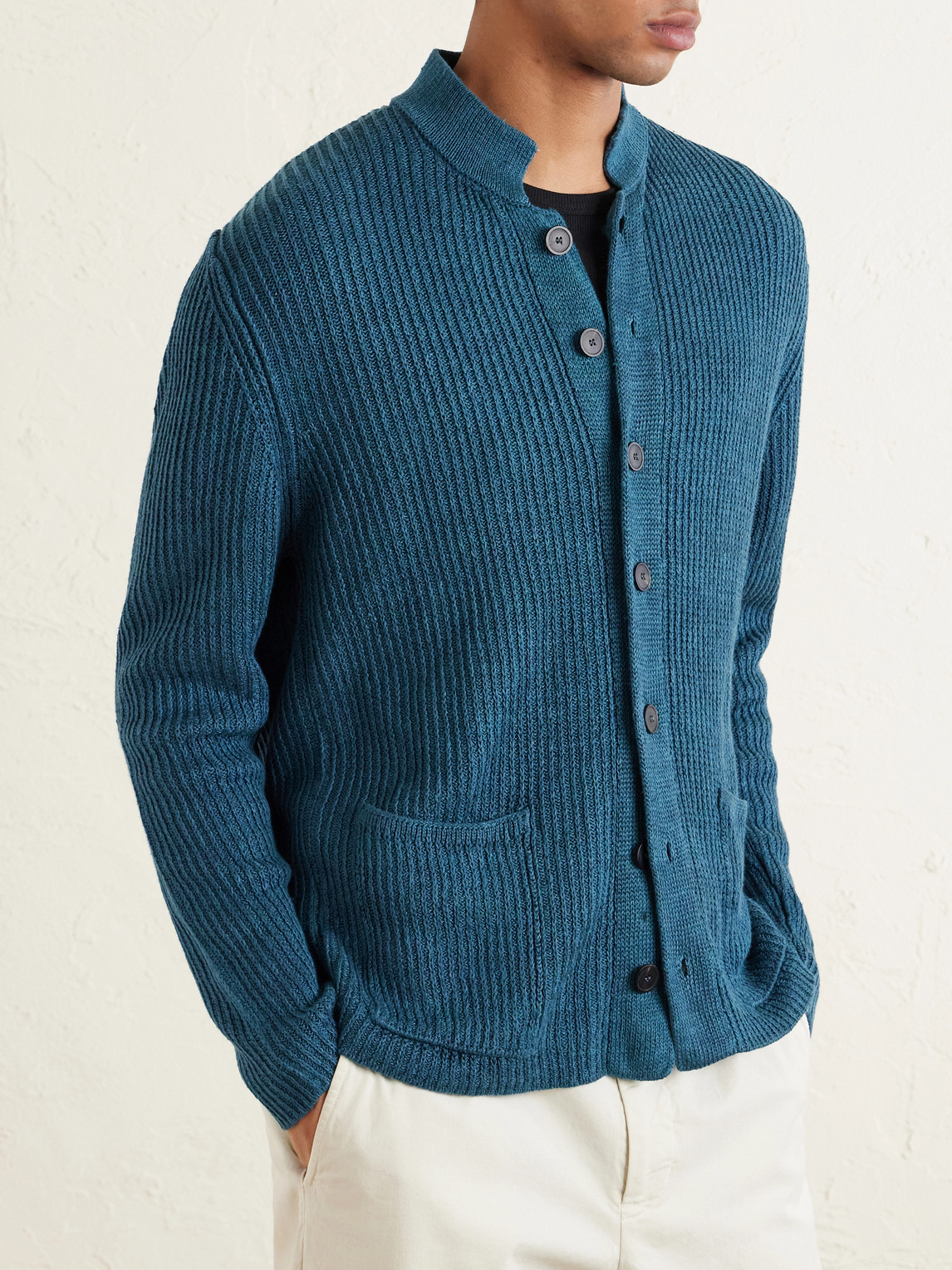  Inis Meáin - Lightkeeper Ribbed Linen Cardigan - Men - Blue - L 