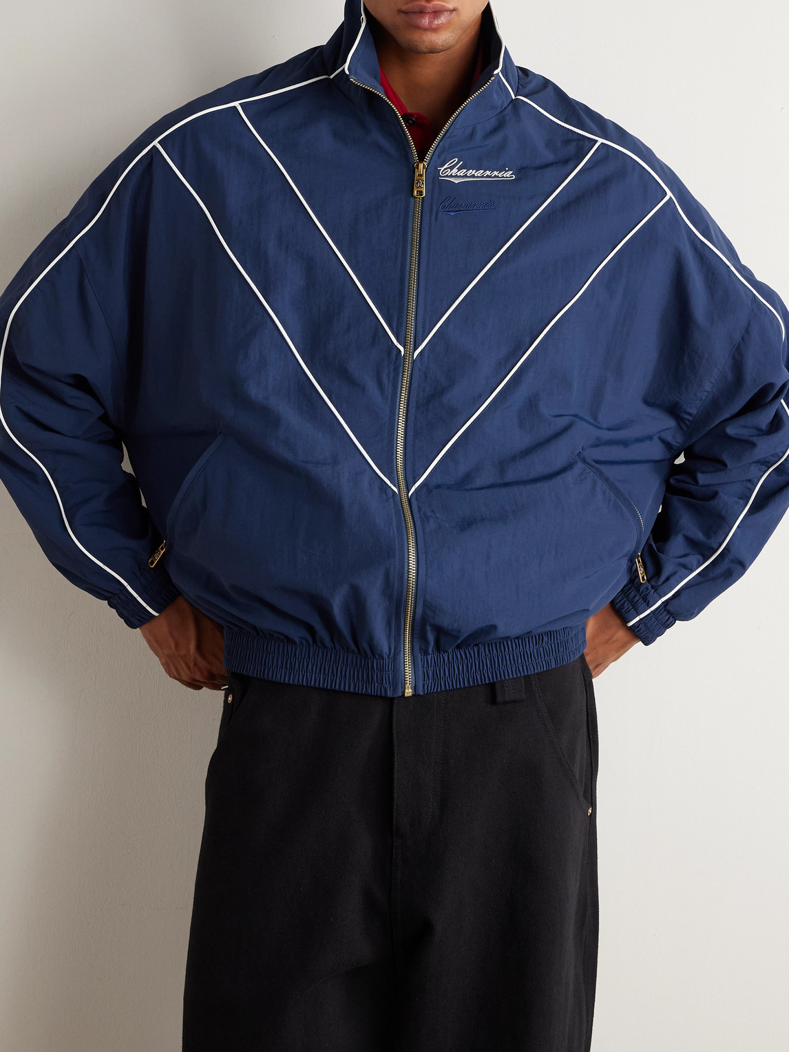 Willy Chavarria Bad Boy Logo-embroidered Printed Nylon Track Jacket In Blue