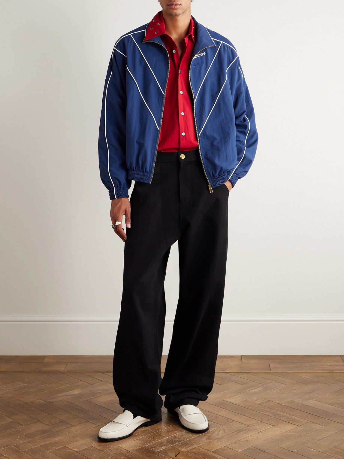 Willy Chavarria Bad Boy Logo-embroidered Printed Nylon Track Jacket In Blue