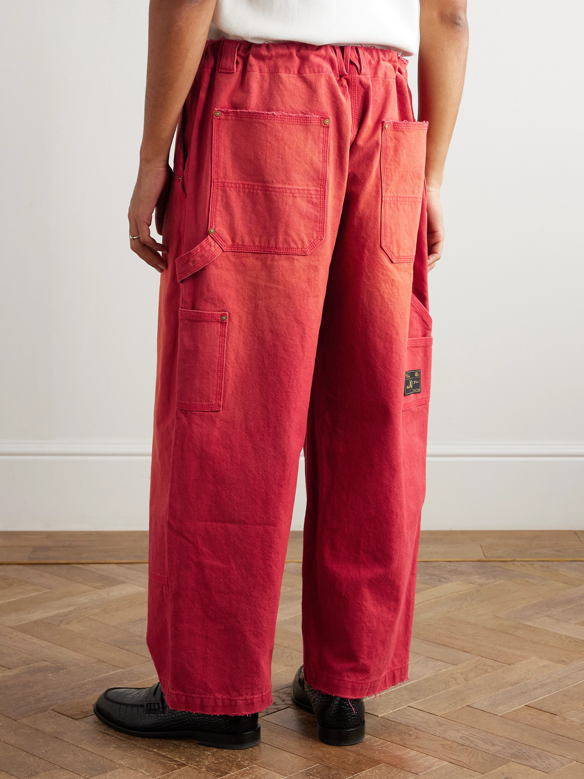 Willy Chavarria Toluca Oversized Wide-leg Distressed Cotton-canvas Trousers In Red