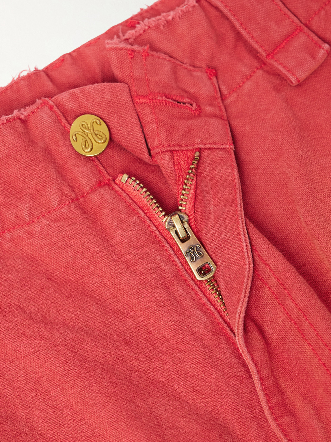 Willy Chavarria Toluca Oversized Wide-leg Distressed Cotton-canvas Trousers In Red