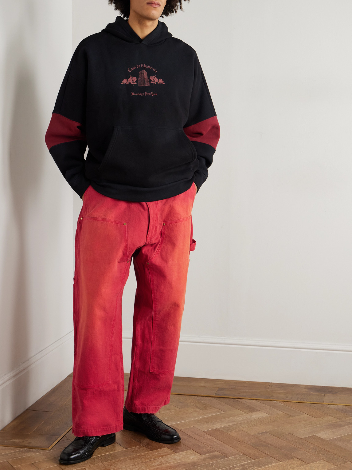 Willy Chavarria Toluca Oversized Wide-leg Distressed Cotton-canvas Trousers In Red