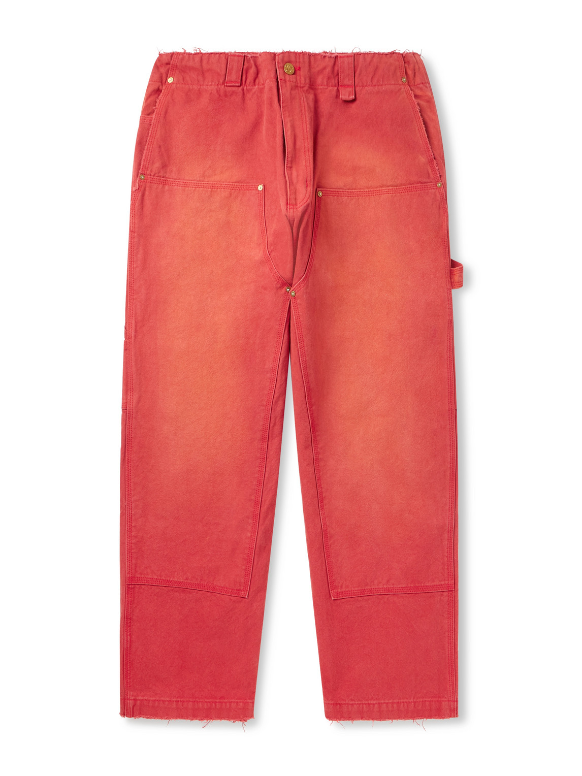 Willy Chavarria Toluca Oversized Wide-leg Distressed Cotton-canvas Trousers In Red