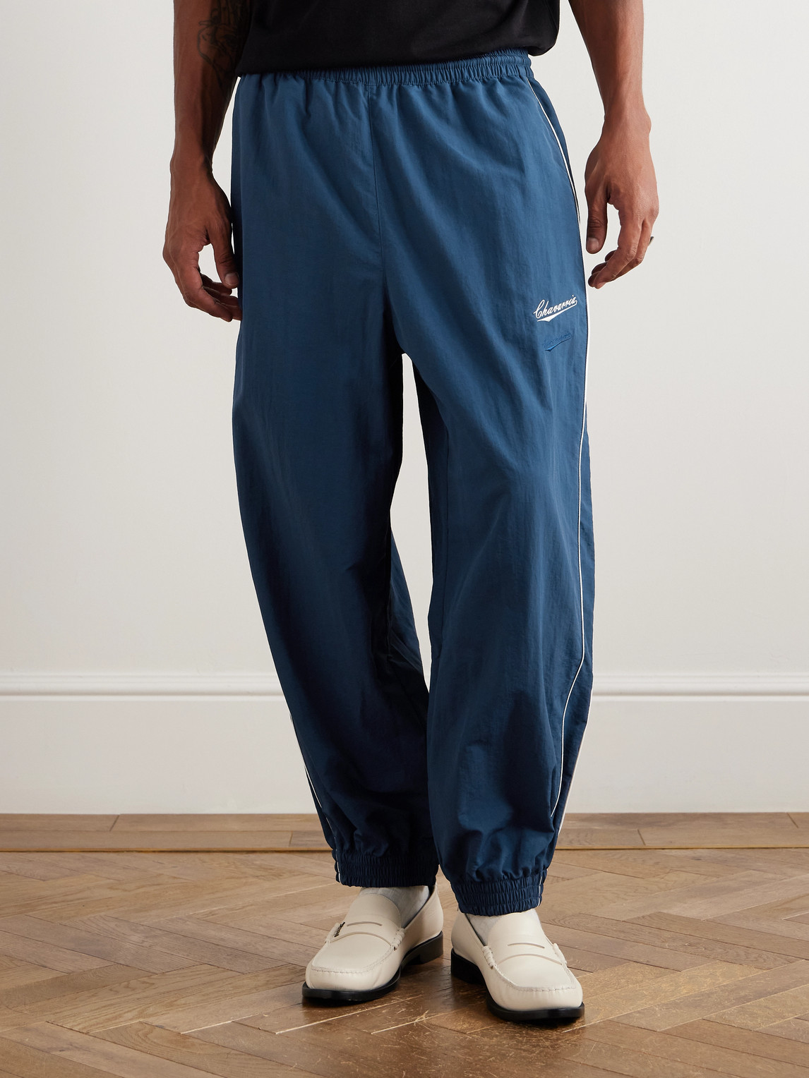 Willy Chavarria Bad Boy Tapered Logo-embroidered Piped Shell Trackpants In Blue