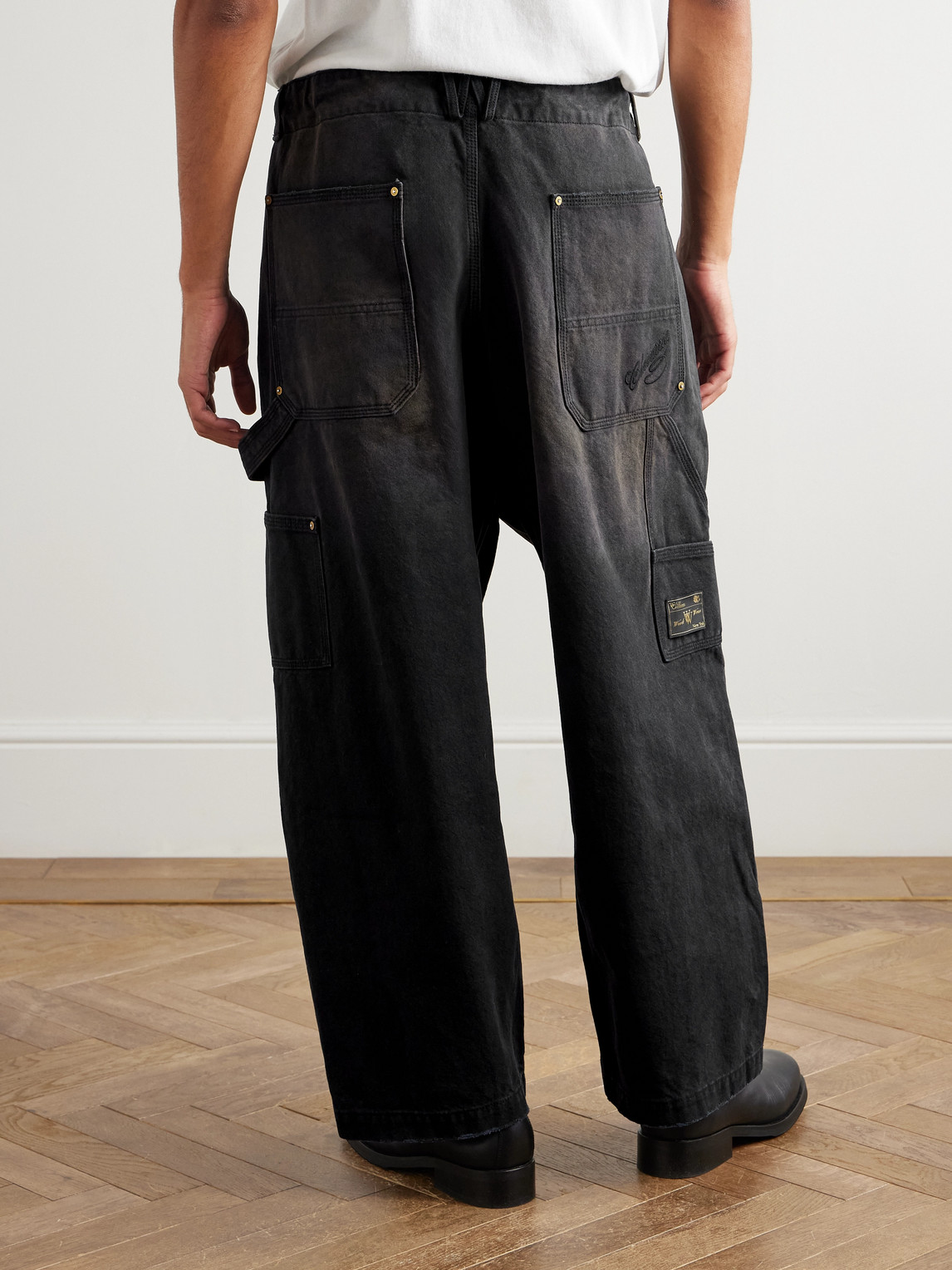Willy Chavarria Toluca Oversized Wide-leg Distressed Cotton-canvas Trousers In Black
