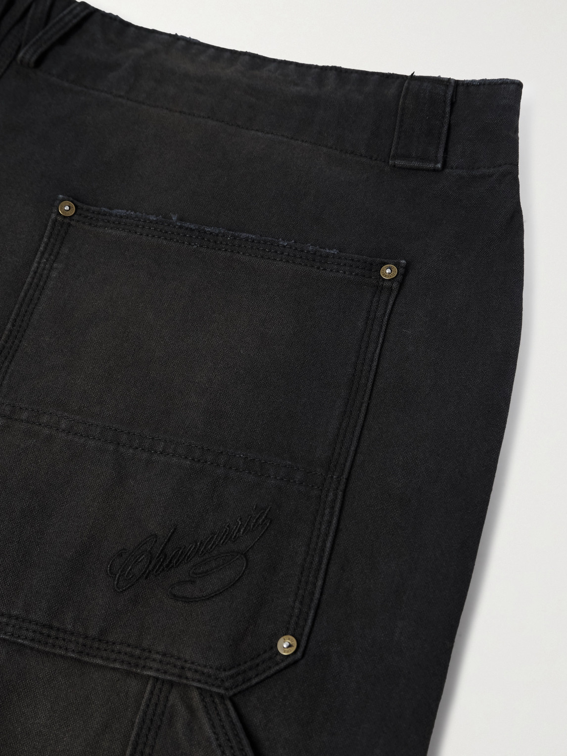 Willy Chavarria Toluca Oversized Wide-leg Distressed Cotton-canvas Trousers In Black