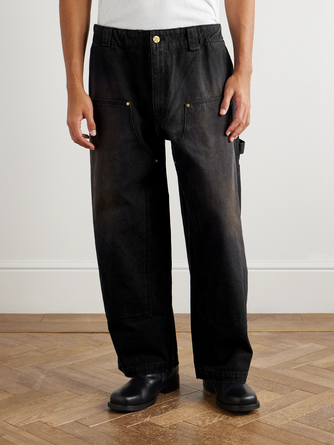 Willy Chavarria Toluca Oversized Wide-leg Distressed Cotton-canvas Trousers In Black