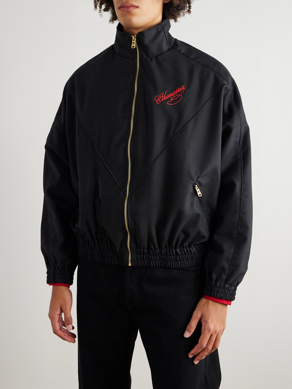 Willy Chavarria Ruff Rider Logo-embroidered Wool Bomber Jacket In Black