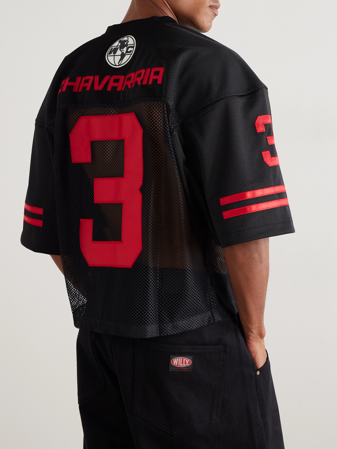 Willy Chavarria Willy Football Appliquéd Mesh T-shirt In Black