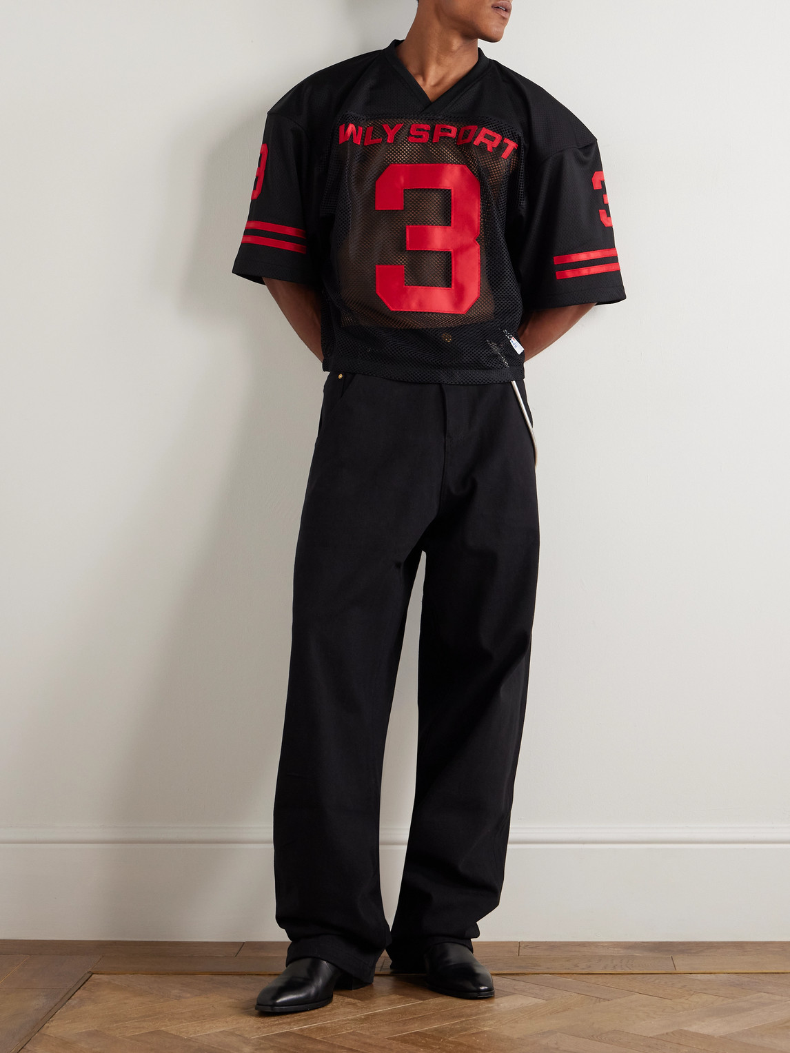 Willy Chavarria Willy Football Appliquéd Mesh T-shirt In Black