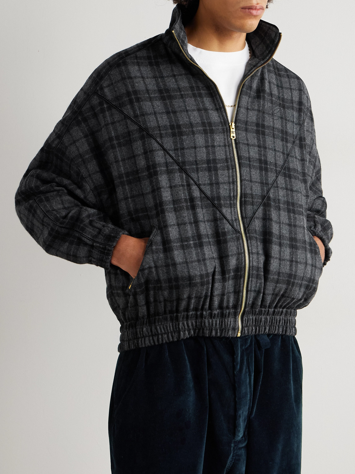 Willy Chavarria Ruff Rider Logo-embroidered Checked Wool-blend Jacket In Gray