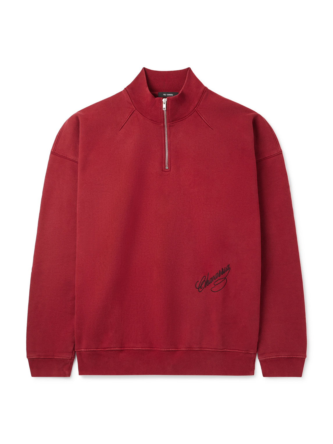 Willy Chavarria Bravo Logo-embroidered Cotton-jersey Half-zip Sweatshirt In Red