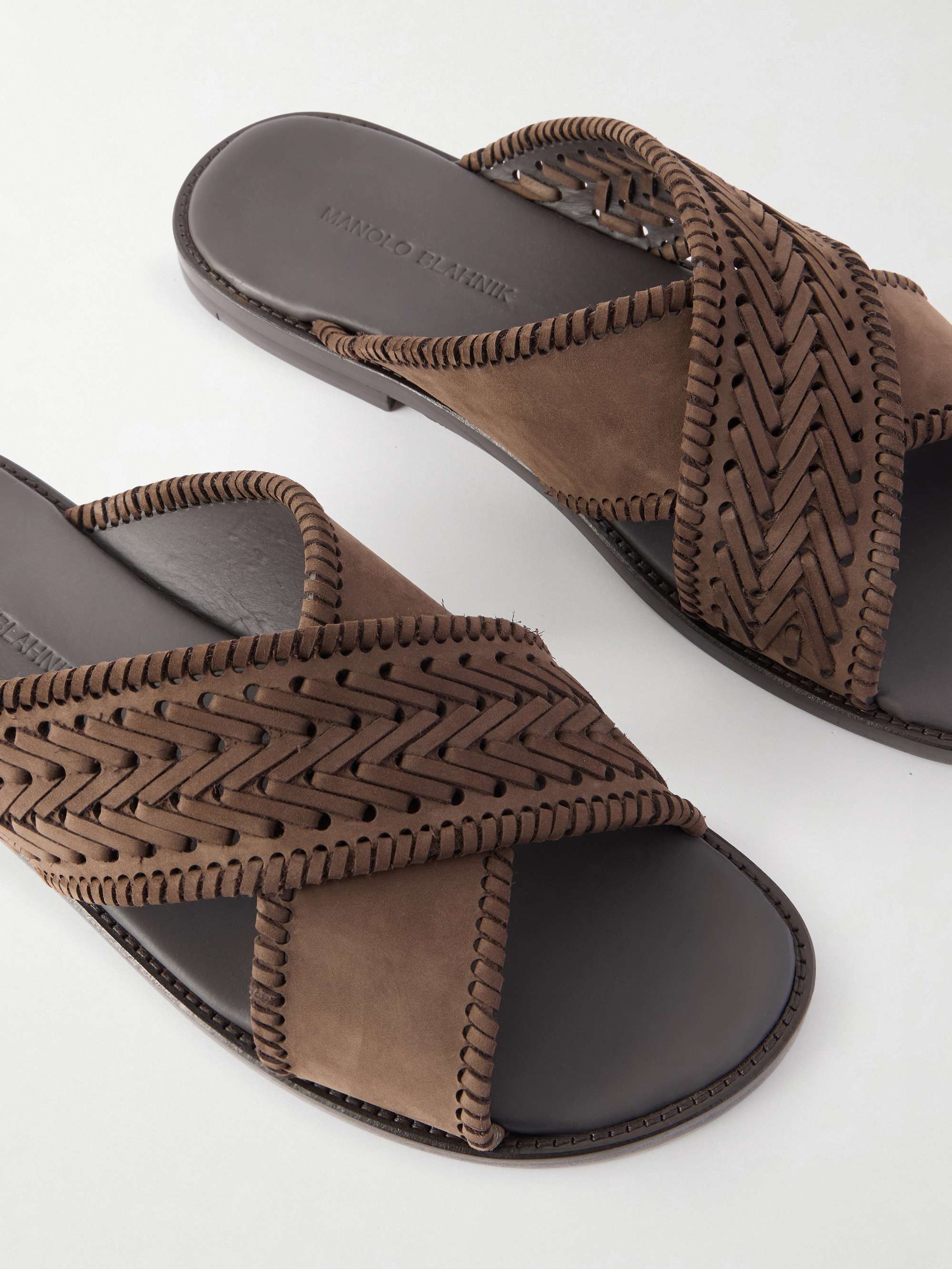 MANOLO BLAHNIK Tex Nubuck-Trimmed Leather Sandals for Men | MR PORTER