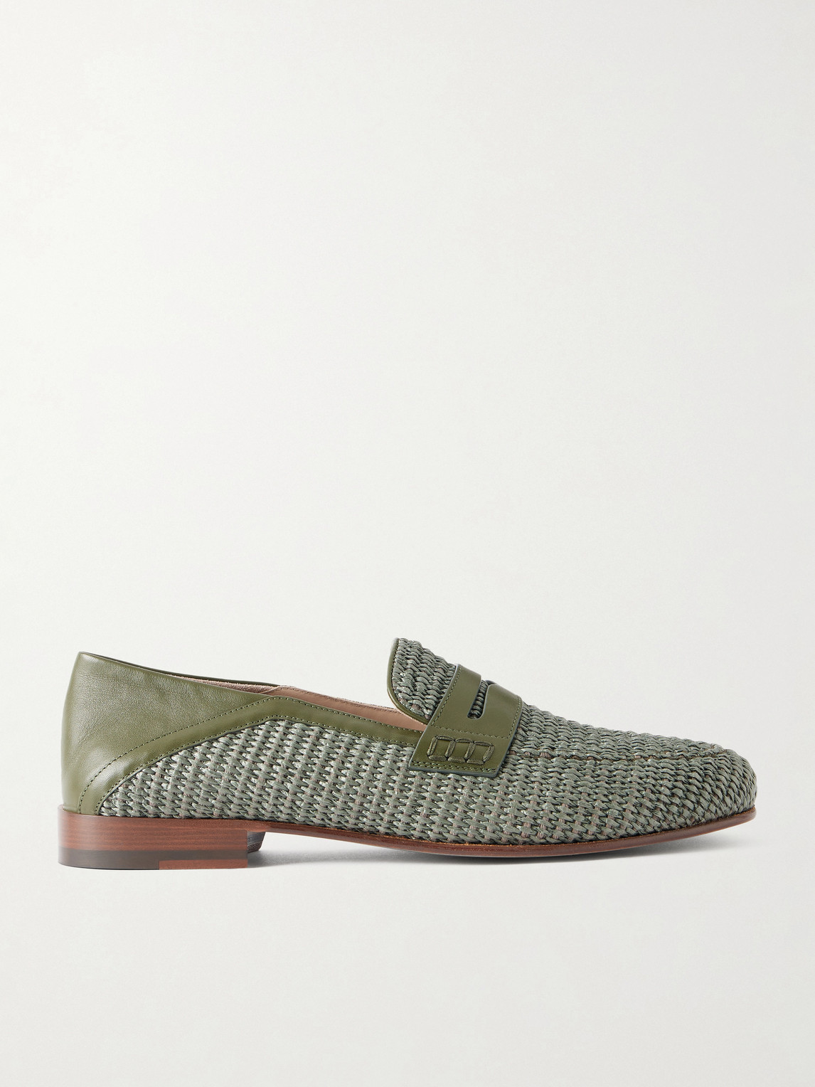 Manolo Blahnik – Padstow Collapsible-Heel Leather-Trimmed Raffia Loafers