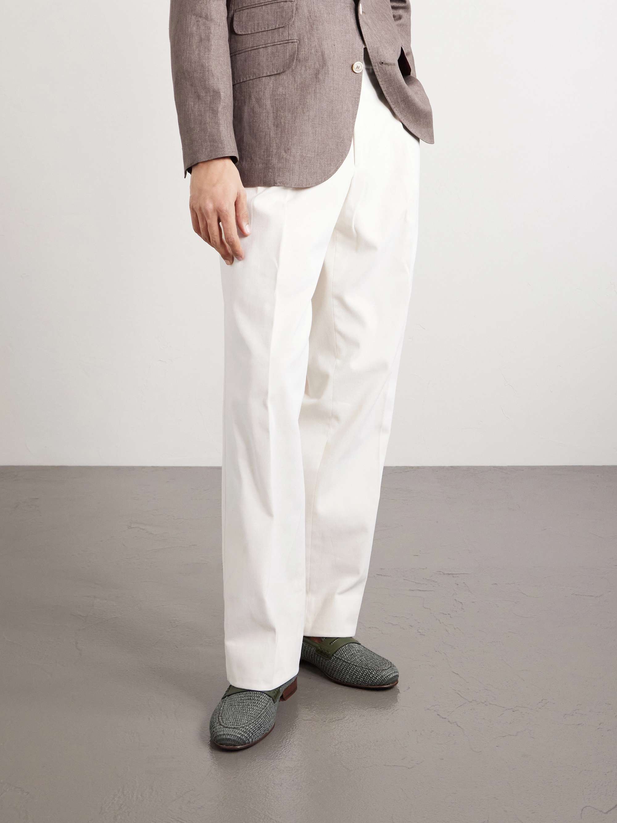 MANOLO BLAHNIK Padstow Collapsible-Heel Leather-Trimmed Raffia Loafers