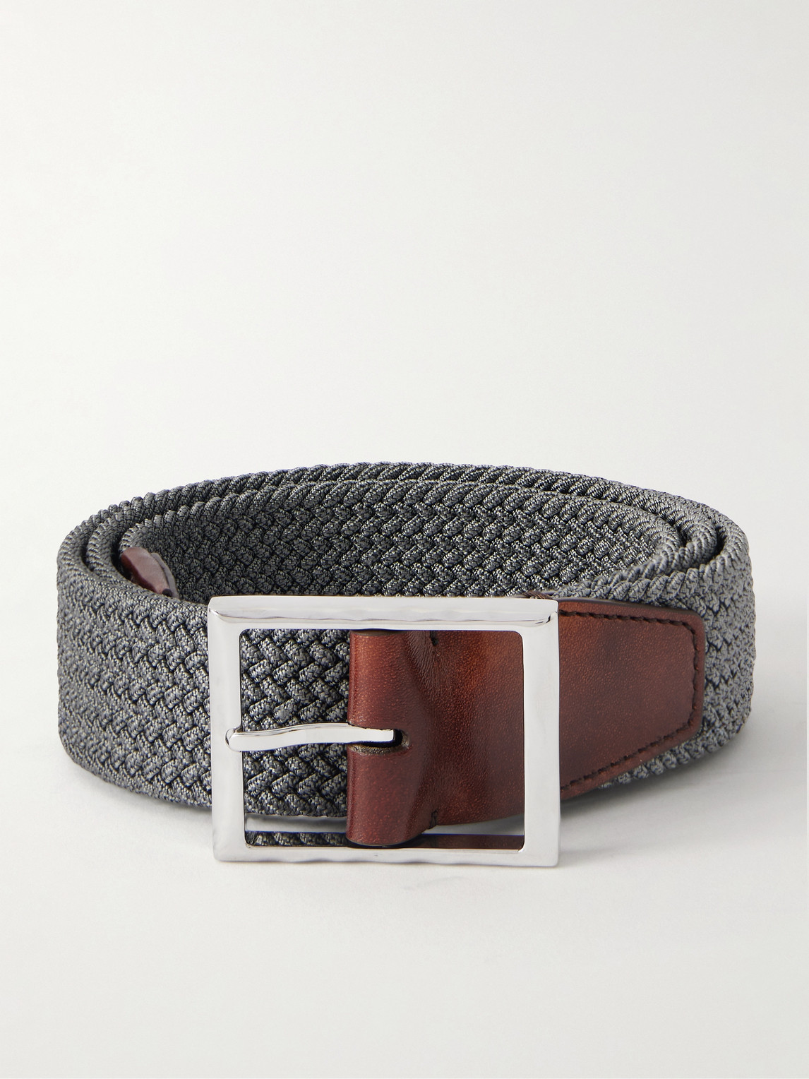 Berluti 3.5cm Leather-Trimmed Woven Elastic Belt - Men