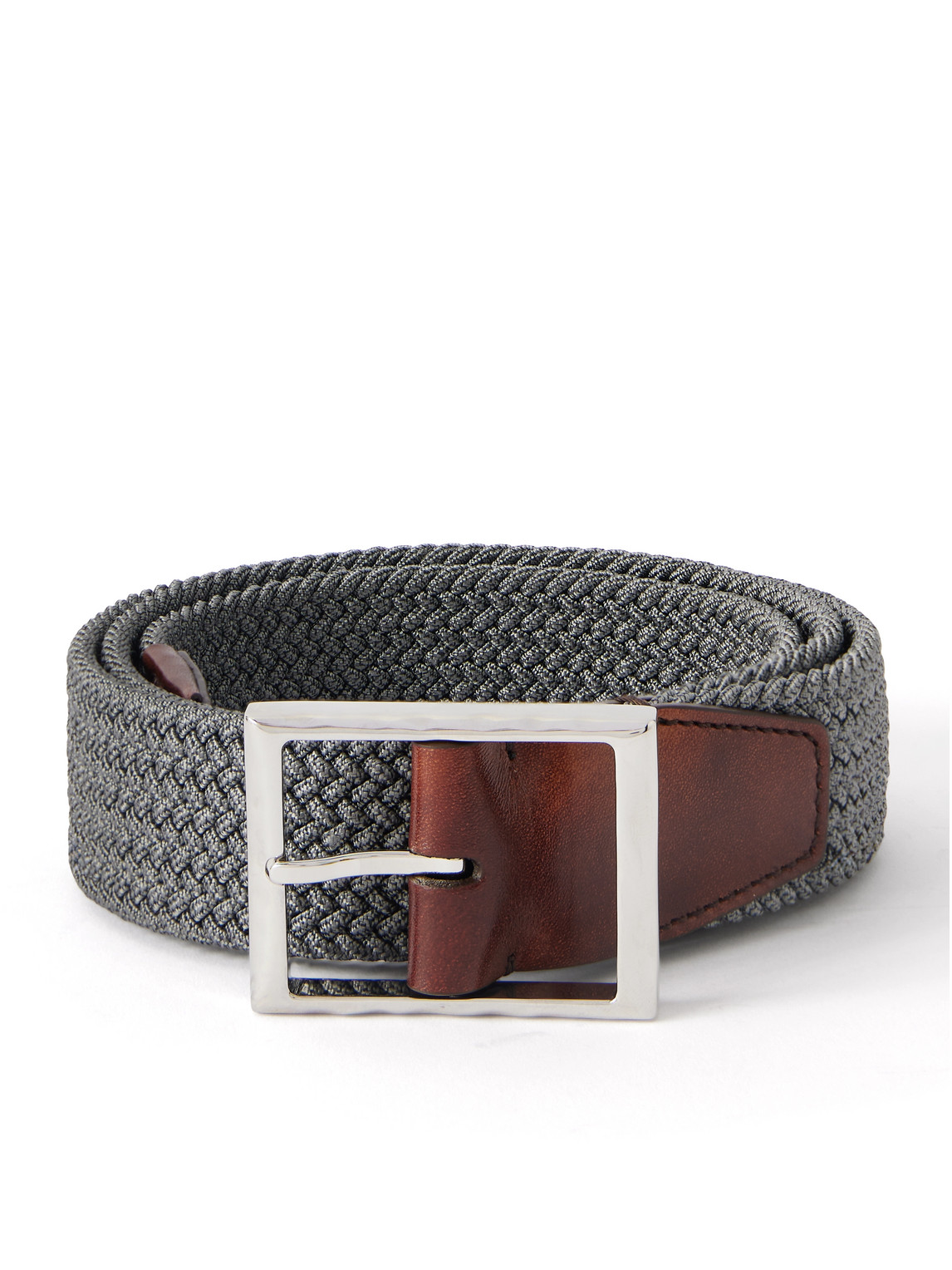 Berluti 3.5cm Leather-trimmed Woven Elastic Belt In Black