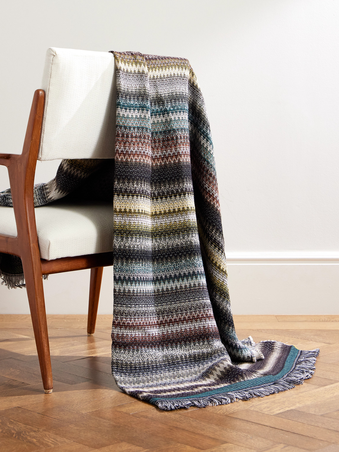 Blur Fringed Jacquard-Knit Wool-Blend Throw
