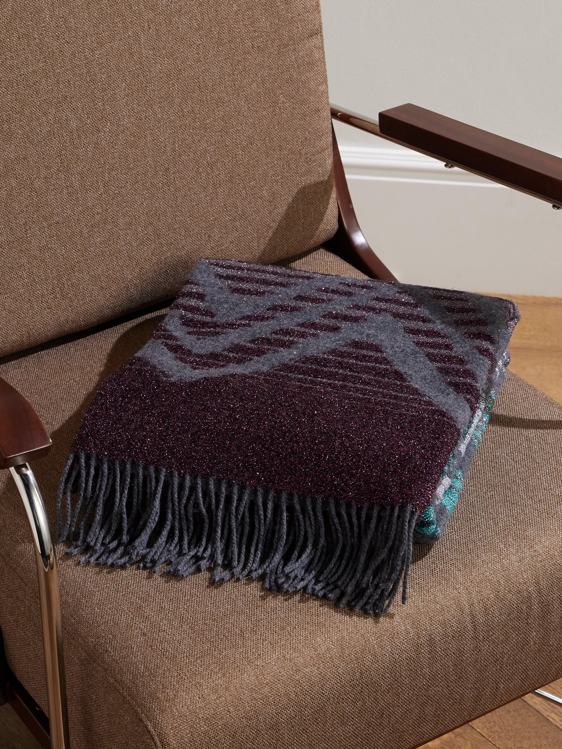 Moonlight Fringed Metallic Jacquard-Knit Wool-Blend Throw
