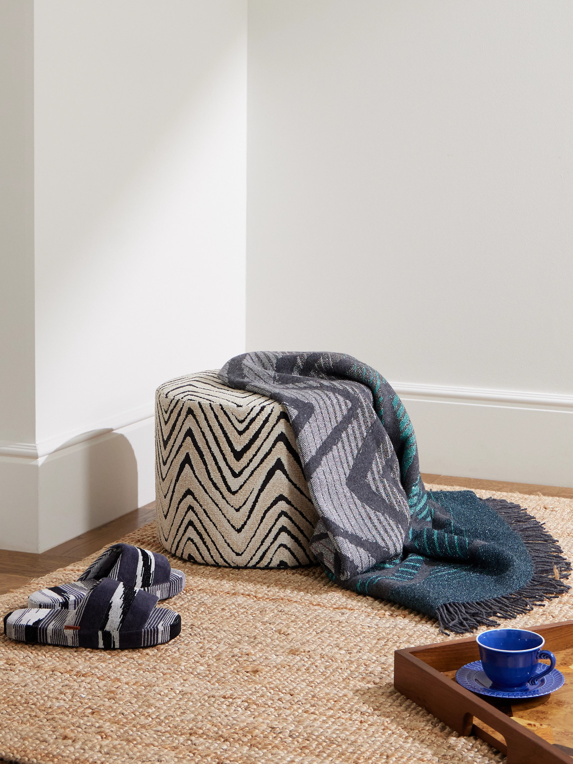 Moonlight Fringed Metallic Jacquard-Knit Wool-Blend Throw — 2