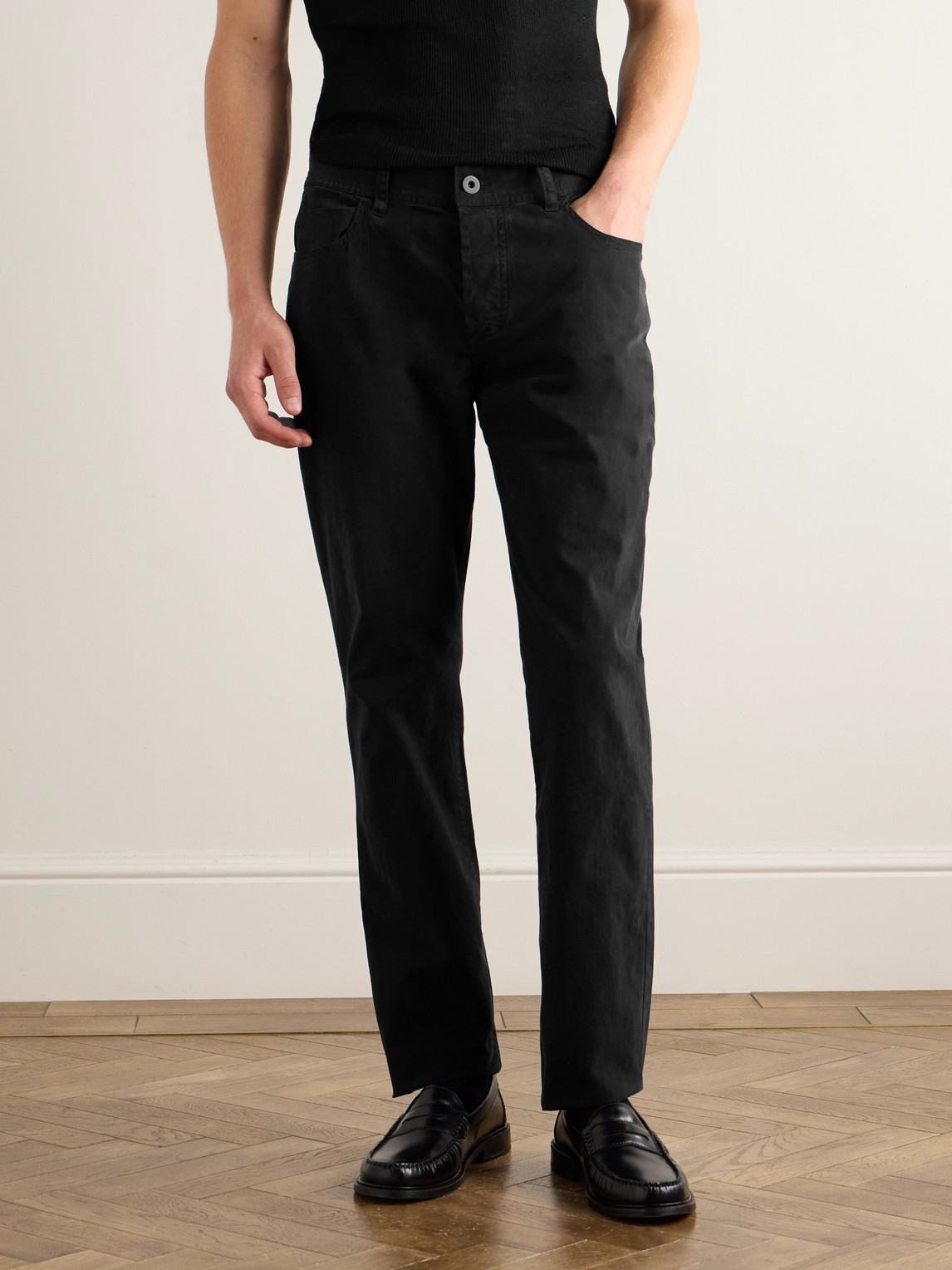 Straight-Leg Brushed Cotton-Blend Twill Trousers