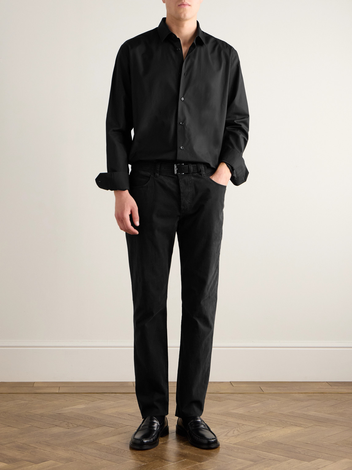 Straight-Leg Brushed Cotton-Blend Twill Trousers
