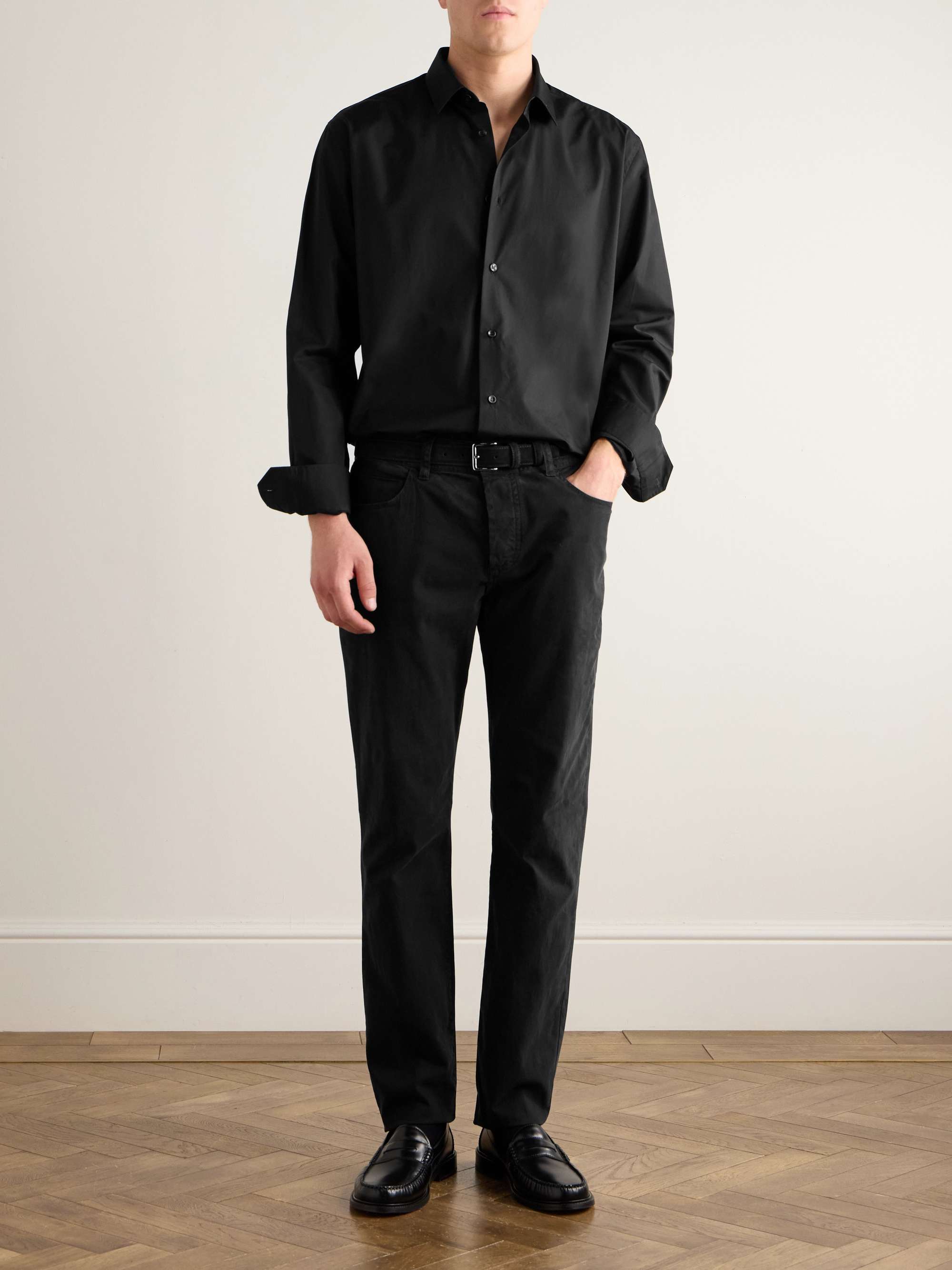 JAMES PERSE Straight-Leg Brushed Cotton-Blend Twill Trousers