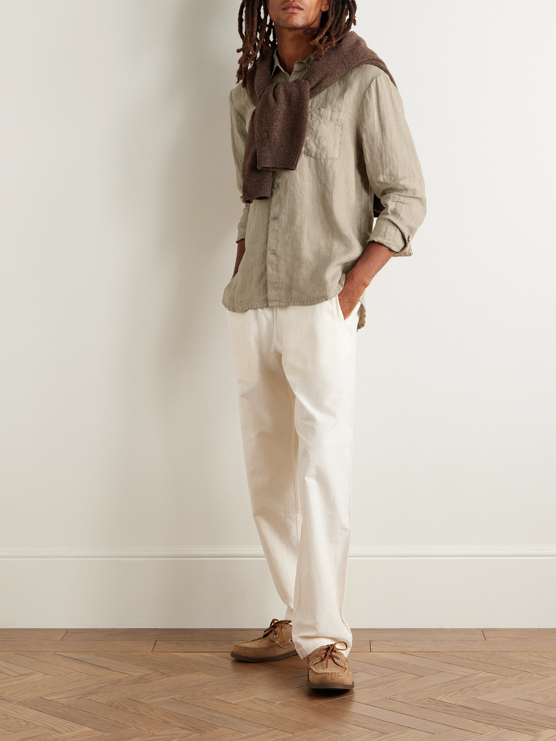 James Perse Garment-dyed Linen Shirt In Green