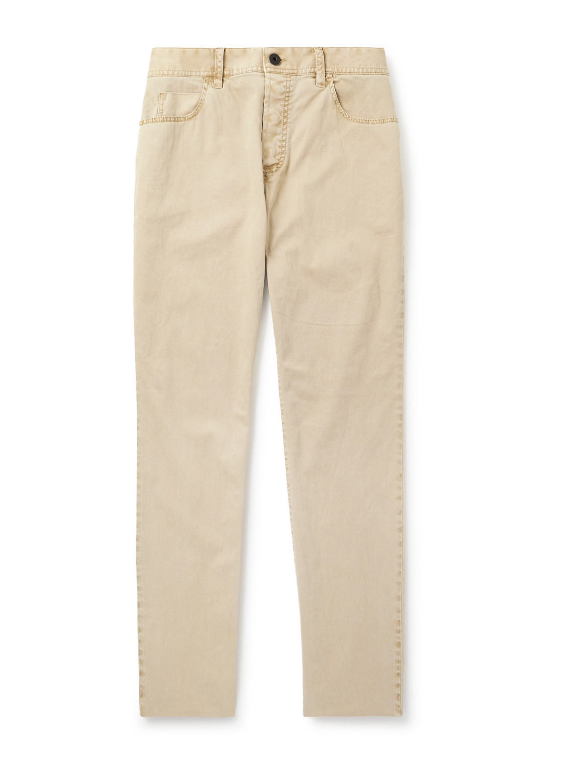 James Perse Slim-fit Straight-leg Brushed Cotton-blend Twill Trousers In Neutral