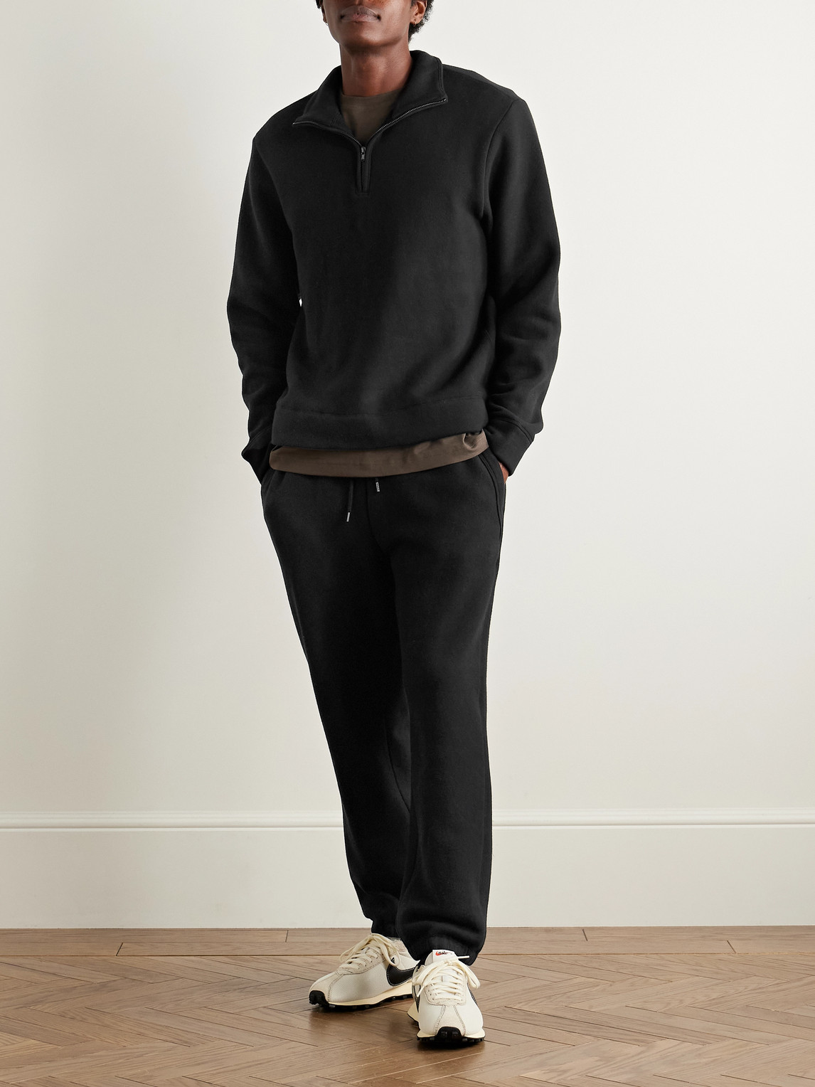 James Perse Cozy Cotton-blend Jersey Half-zip Sweatshirt In Black