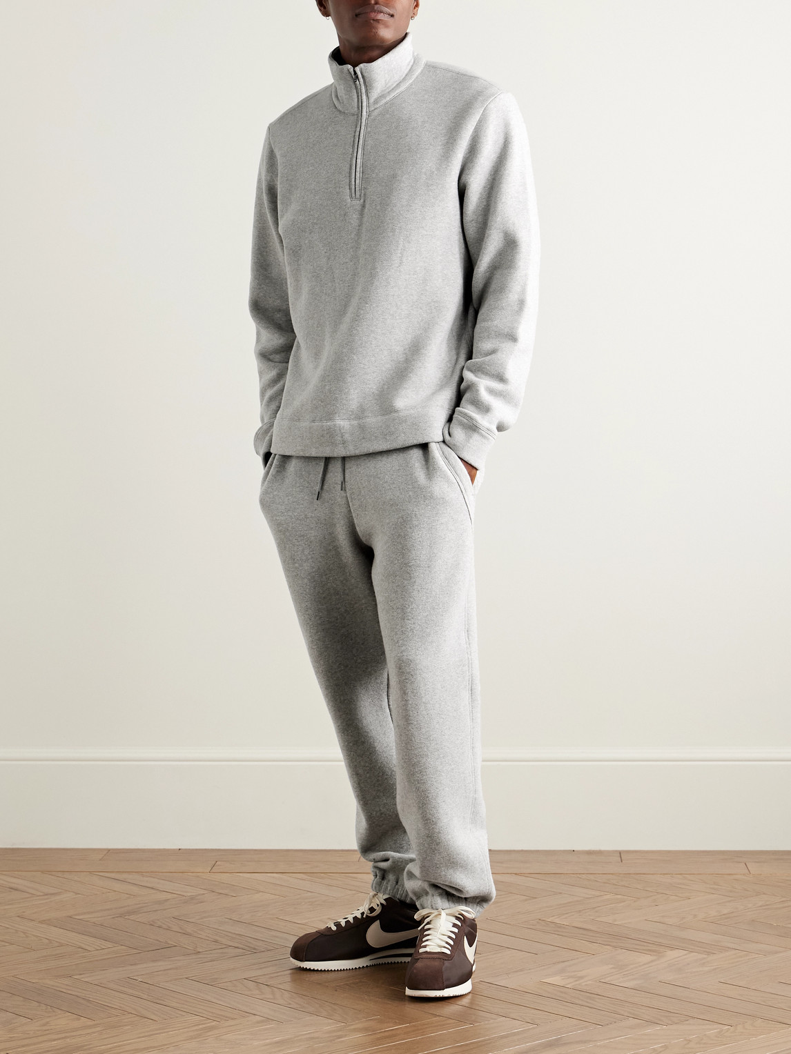 James Perse Cozy Cotton-blend Jersey Half-zip Sweatshirt In Gray