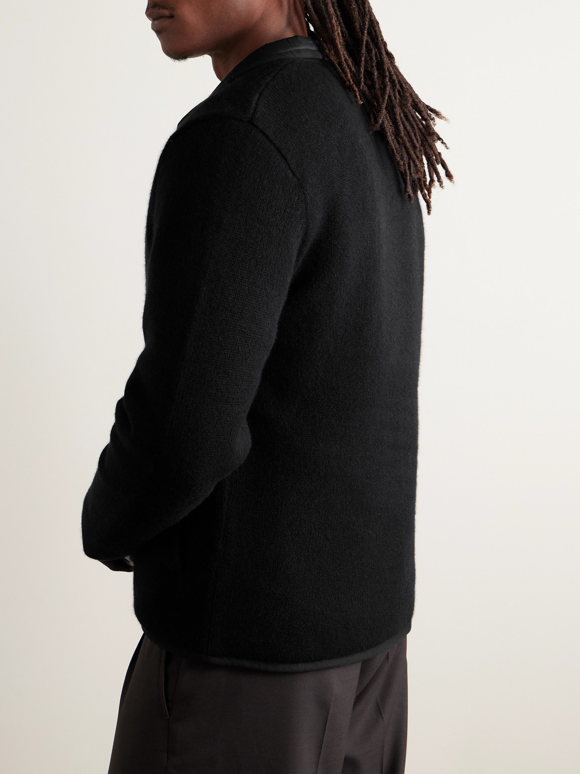 James Perse Suede-trimmed Cashmere Car Coat In Black